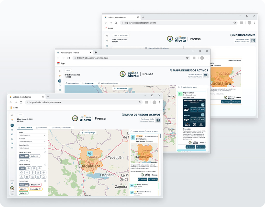 Vista previa de la plataforma Jalisco Alerta Prensa
